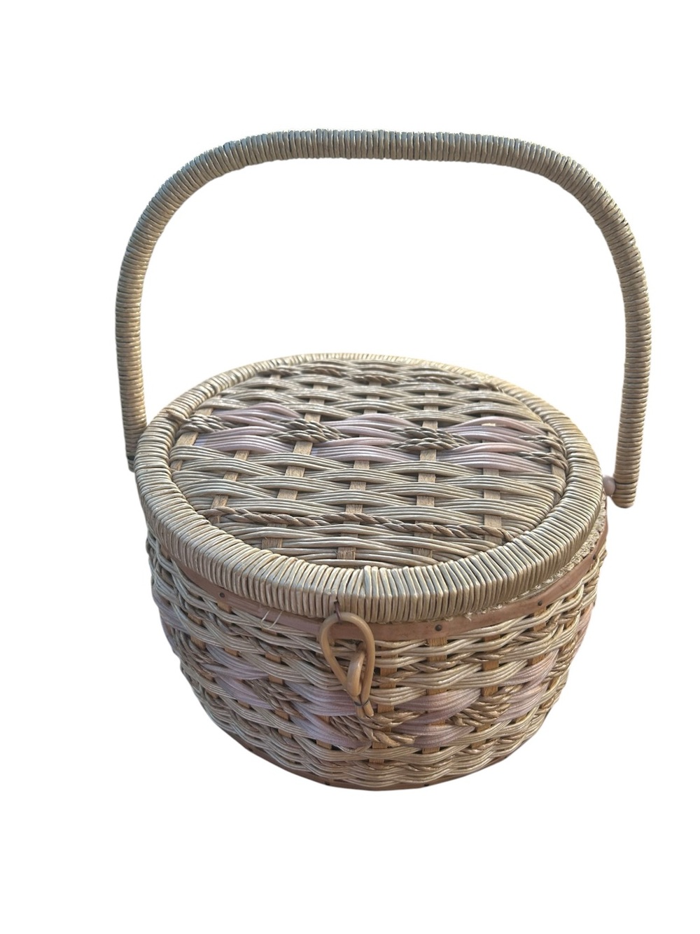 vintage Grandmacore wicker sewing basket satin interior
